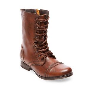 Steve Madden Troopa Leather Brown Lace Up Combat Moto Boots